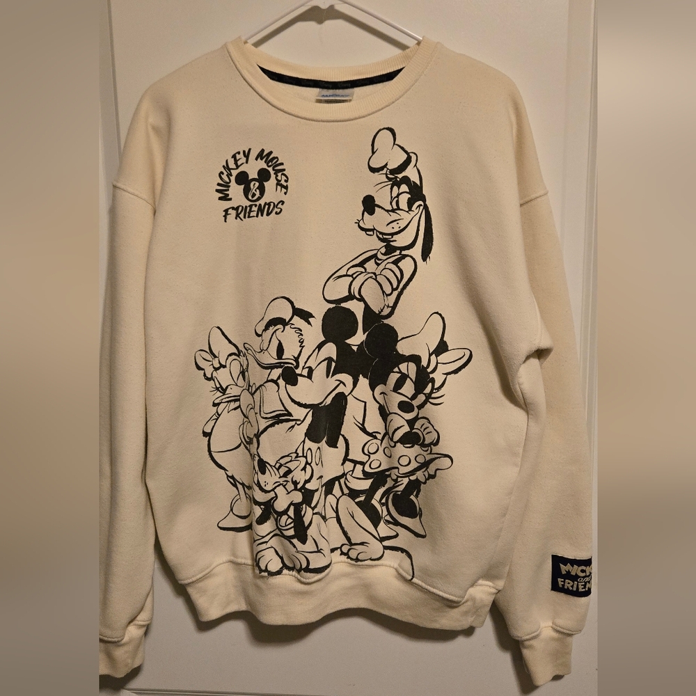 Disney Cream Crewneck Sweater with Mickey Mouse Design. Unisex